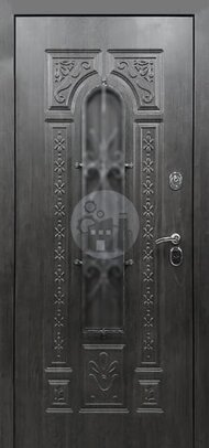 металлическая дверь с ковкой и стеклом, двухсторонняя отделка черным массивом дерева - внутренняя часть двери ДВ-1286